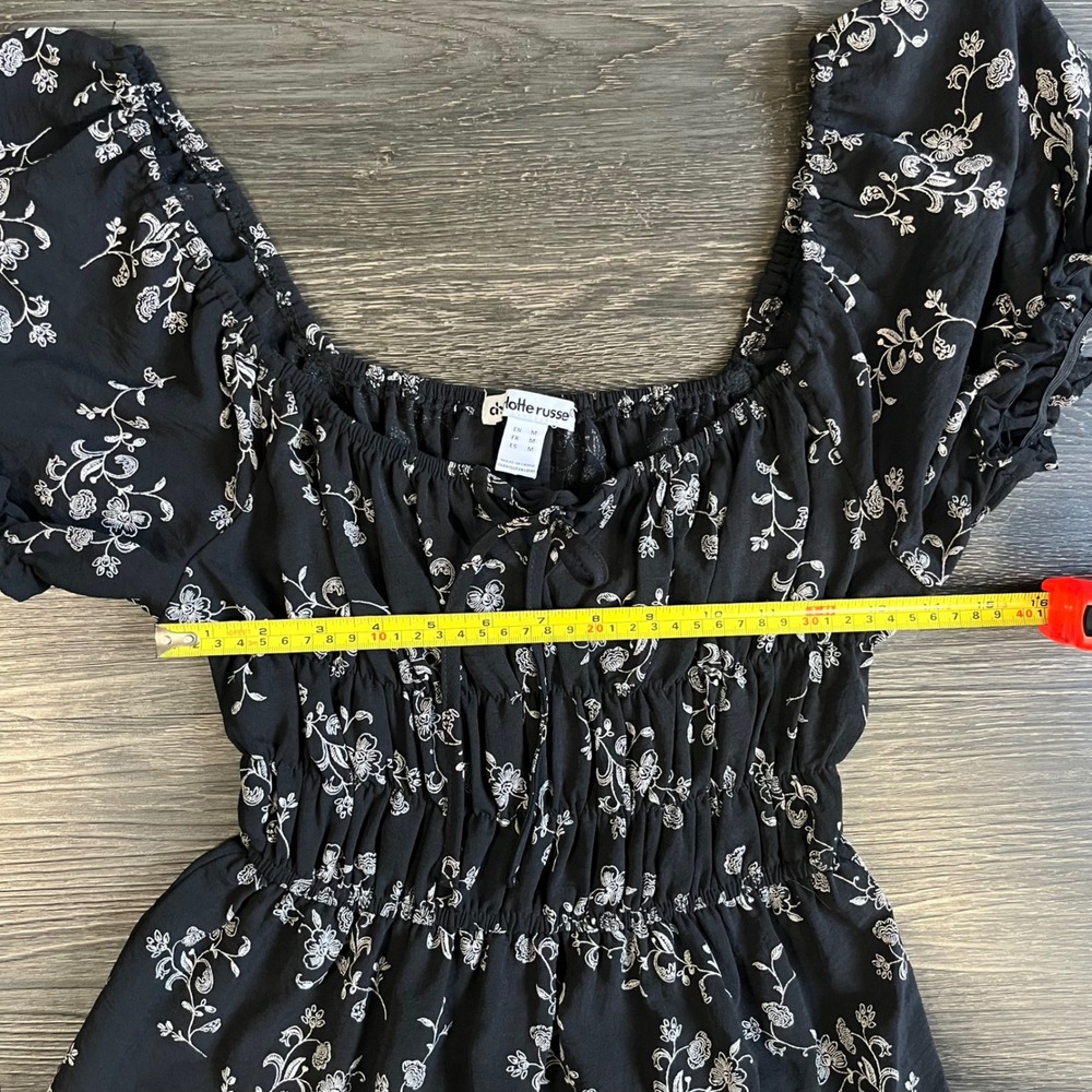 Charlotte Russe Black Floral Puff Sleeve Tiered Mini Dress Medium Coquette - Picture 7 of 8
